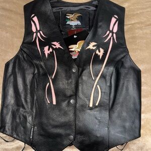 Elegant Black Leather Vest with Pink Accents